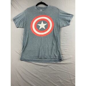 Marvel Captain America T-Shirt Mens Large Shield Graphic Heather Gray Blue Good